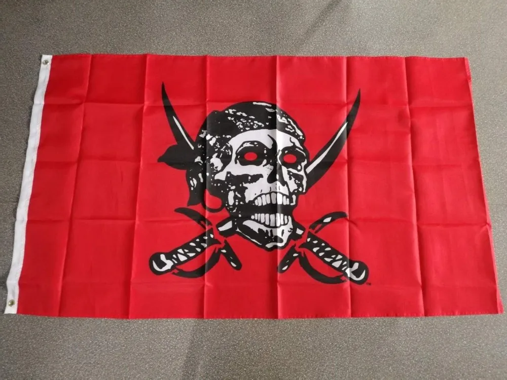 

90x150cm Red Caribbean Jolly Roger Pirate Flag with Brass Grommets