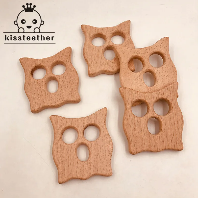 Baby Teether Wood Cat Shape Natrual Beech Wooden Owl Teething Toys Accessories Products Shower Gifts | Мать и ребенок