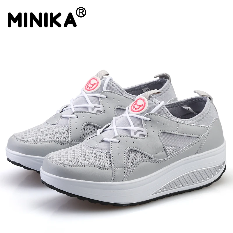 Minika/женская повседневная обувь Новое поступление дышащая сетчатая на танкетке