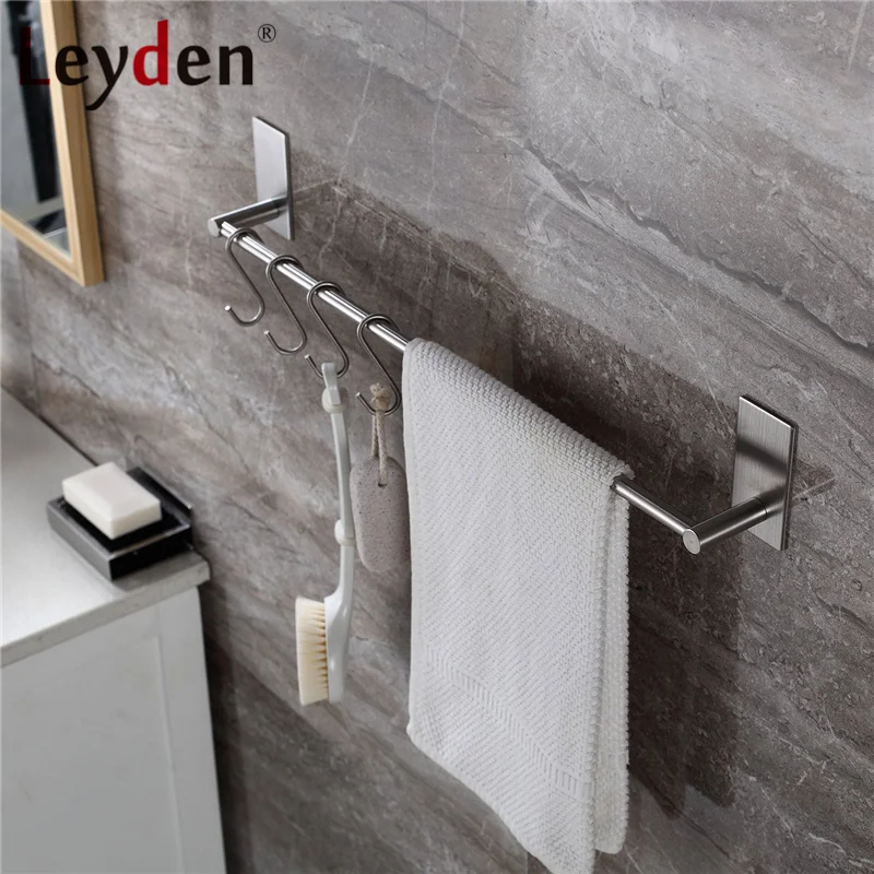 Leyden SUS 304 Stainless Steel Rail Towel Holder 3M Self Adhesive Bath Bar Brushed Nickel Hanger Bathroom Accessory | Обустройство