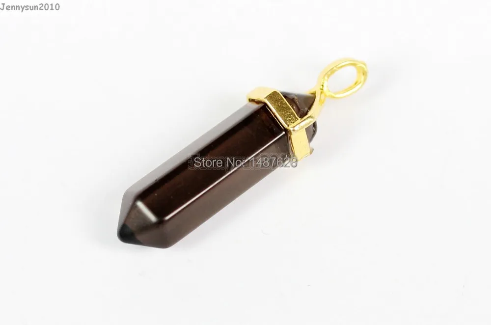 

Natural Smoky Quart-z Gems Stones Hexagonal Pointed Healing Reiki Chakra Gold Pendant Beads Necklace Earrings Jewelry 10Pcs/Pack