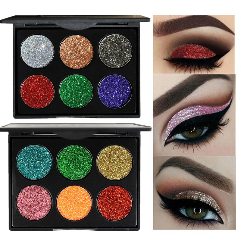 

High Quality 6 Colors Makeup Eyeshadow Glitter Diamond Powder Pearl Highlight Shimmer In One Palette Charming Makeup For Eyes