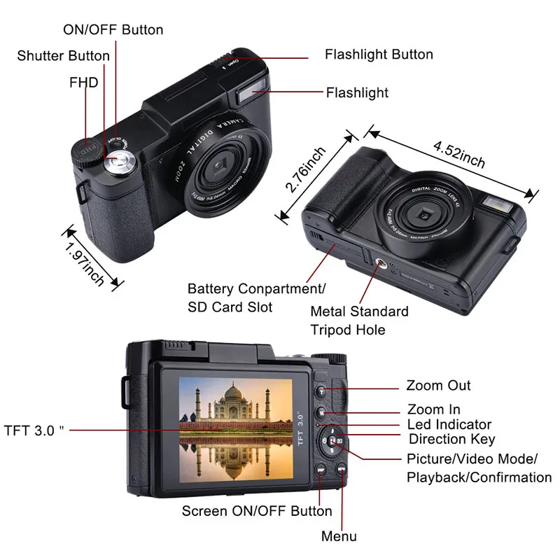 Новый 24MP HD Half профессиональных DSLR Цифровые камеры видеокамера с 0.45X супер Широкий