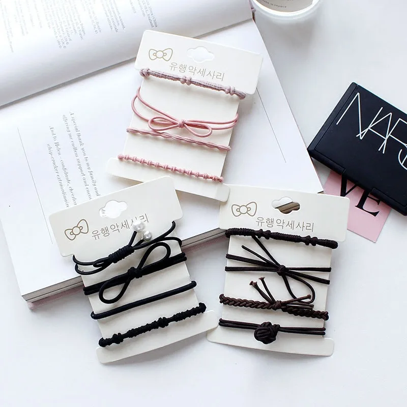 

4pcs/lot Sweet ornaments Korean hair ornaments headdress bow hair circle hair band rubber band