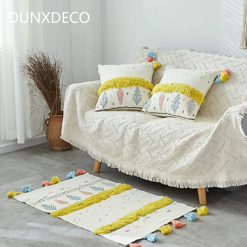 Dunxdeco чехол для подушки декоративные подушки Чехол Nordic простой в виде листа, геометрической формы желтый Ленточки современное кресло-диван коврики украшения комнаты