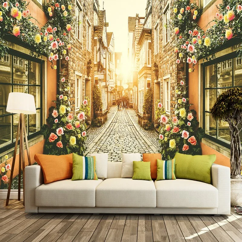 Обои 3d Романтический город Ретро Уличная аллея Европейская декоративная