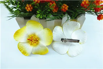 36 pcs yellow Colour Foam Hawaiian  flower  Hibiscus Flower bridal hair clip 9cm