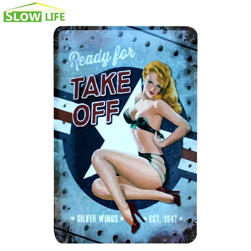Готов к снятию девушка металлическая жестяная вывеска домашний/бар Настенный