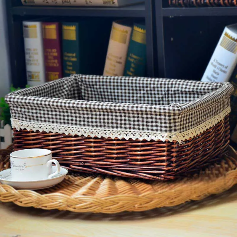 Большой размер 40 см прямоугольная плетеная корзина для хранения винтажная