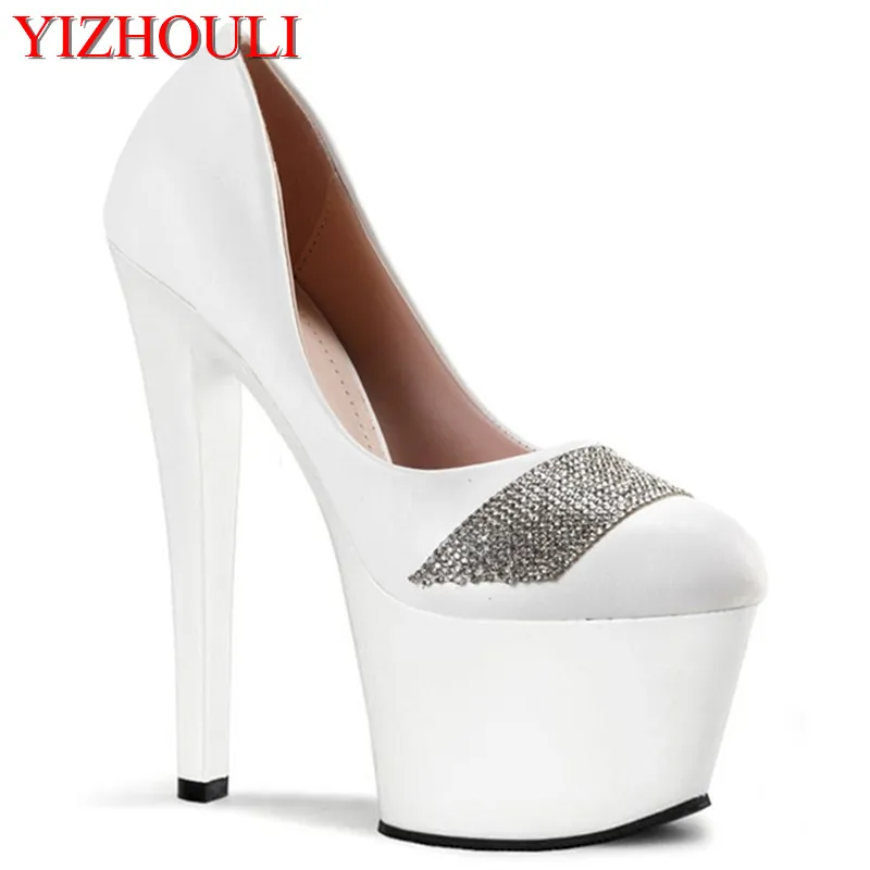 Large size super high heels with women's shoes, chunky and 17-18 cm fun nightclub single shoes, water drill height Dance Shoes