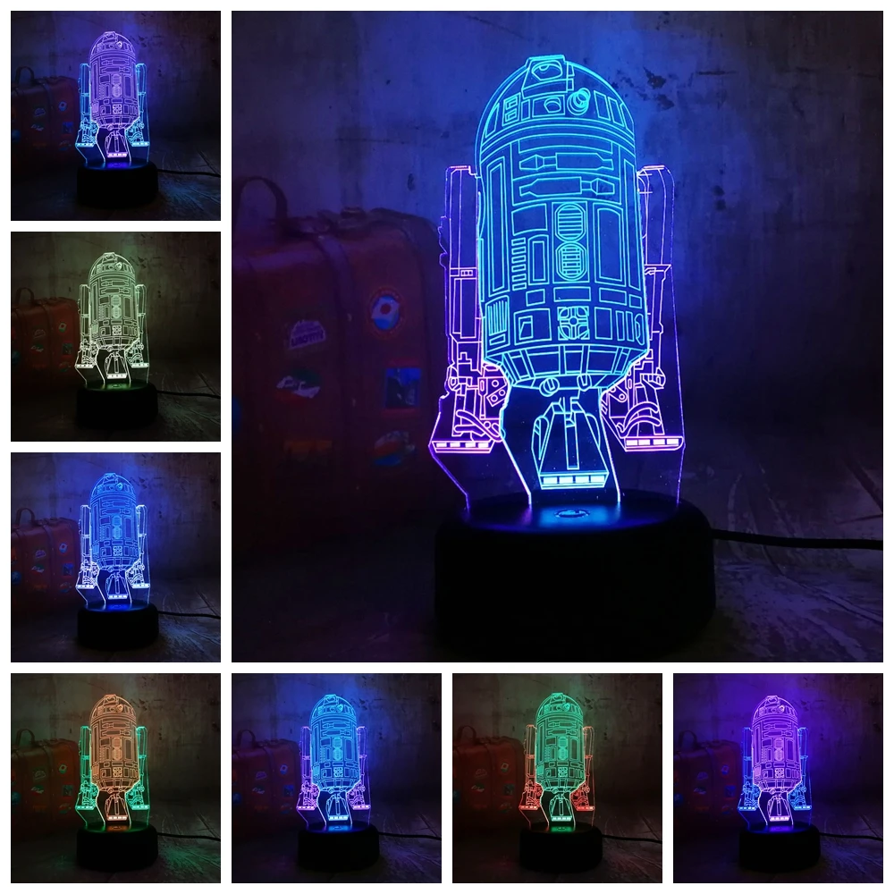 Звездные войны R2D2 космический корабль 3D светодиодный RGB 7 смешанных цветов