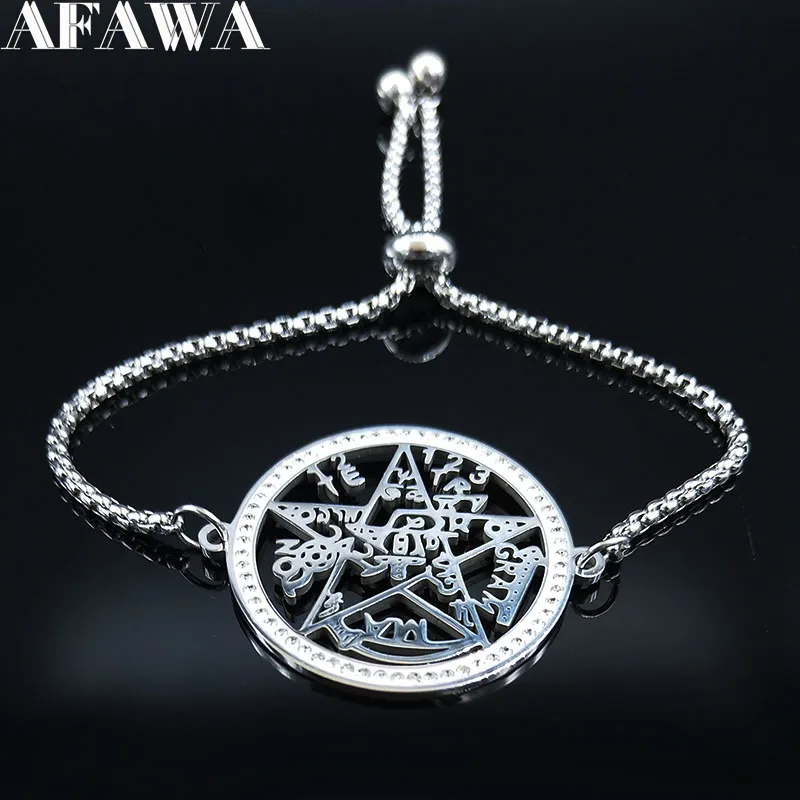 

Witchcraft Tetragrammaton Protection Pentagram Crystal Stainless Steel Bracelet Women Silver Color Bangles Jewelry pulseras B131