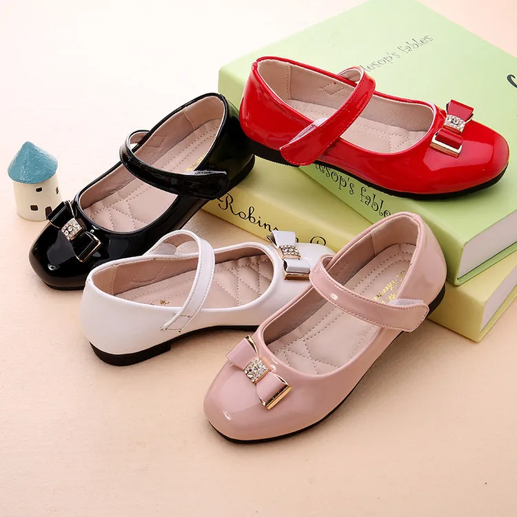 Детская обувь с бантом для девочек принцессы на весну и осень модная кожаная