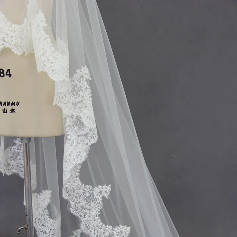 Роскошная Однослойная белая Фата для невесты цвета слоновой кости с кружевными