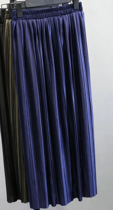 

Women's Pleated Skirt 2019 Summer Long Vintage High Waist Tulle Skirt Lady Elascity Casual Solid Metallic Silver Maxi Skirt