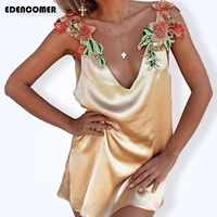 2017 summer dresses for women 3d flower printing smooth sexy sleeveless dress short dresses pajamas embroidery pajama vestidos
