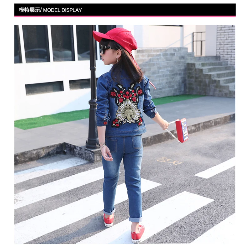 Teen Girl Boys Clothes Sport Clothing Set Denim Jacket + Jeans 2pcs Flower Fashion Cotton Casual Outfits for 6 8 10 12 14 Years | Детская