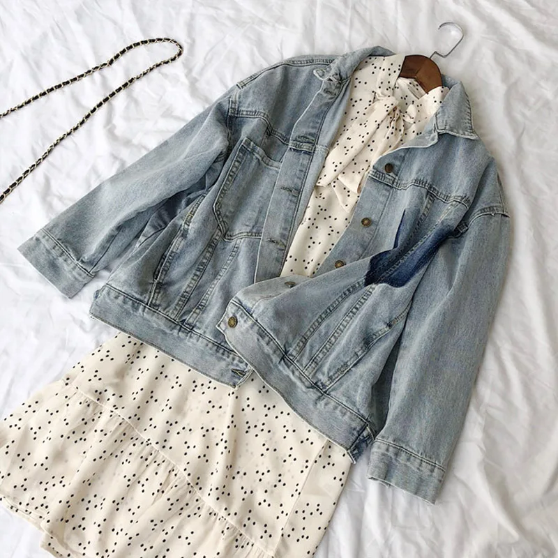 Женская джинсовая куртка Ellacey светло синяя Повседневная с длинным рукавом в