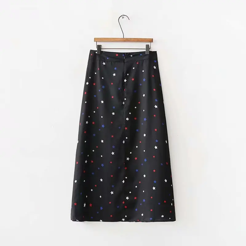 Vintage kawaii star high waist skirts womens streetwear Summer black korean style fashion long skirts saias