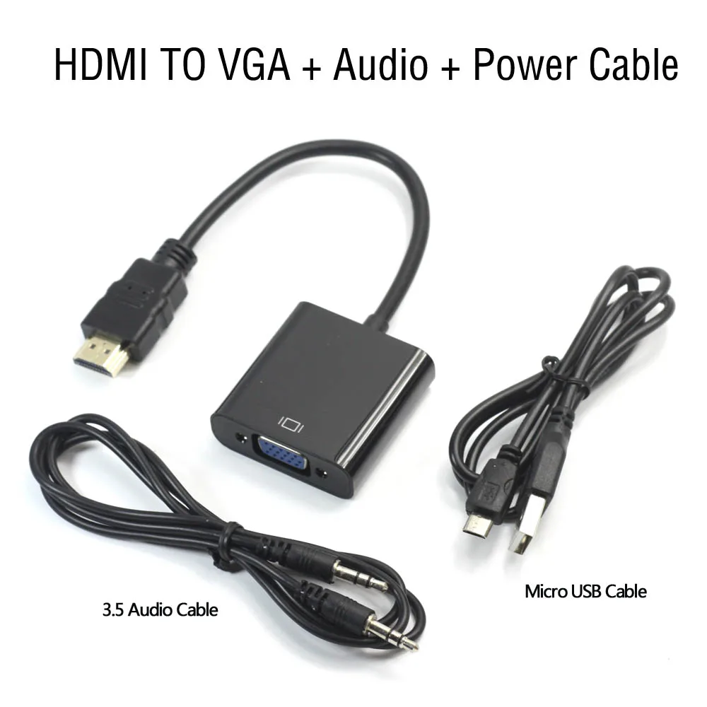 With Power Audio AIXXCO 1080P HDMI к VGA адаптер цифро-аналоговый аудио конвертер кабель для Xbox 360 PS3 PS4 ПК ноутбук ТВ приставка к проектору - Цвет: With Power Audio