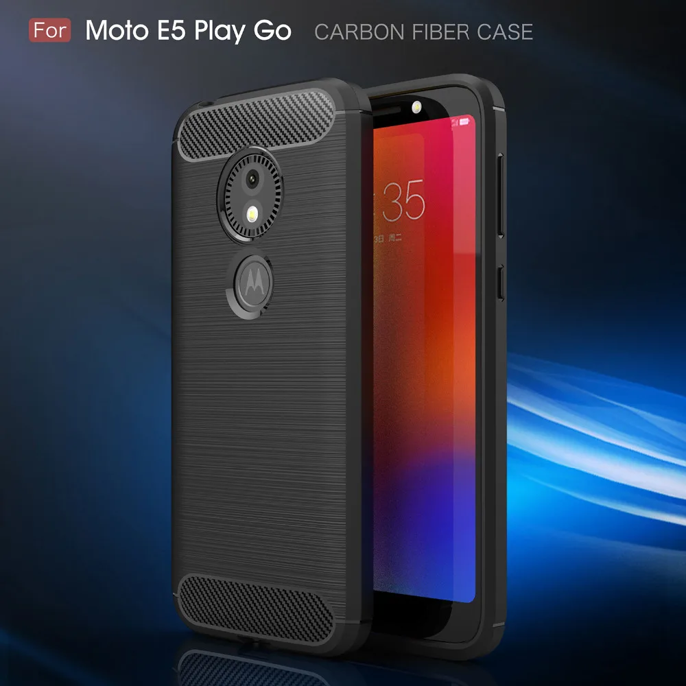 

Etui Case For Motorola E5 Play Go Silicon Brushed Carbon Fiber Shock Soft Phone Back Cover For Moto E5 Play Go Case Coque Fundas