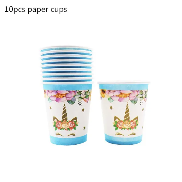 1 Unicorn Party Supplies Blue Color Unicorn Banner Plates Cups Napkin Cupcake Toppers Baby Shower Kids Birthday Party Decoration - Цвет: 1