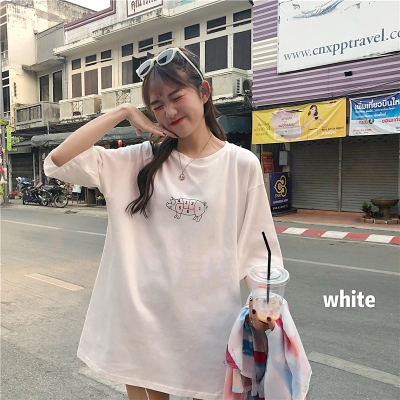 2 цвета 2019 летние топы в Корейском стиле с рисунками героев мультфильма Круглая