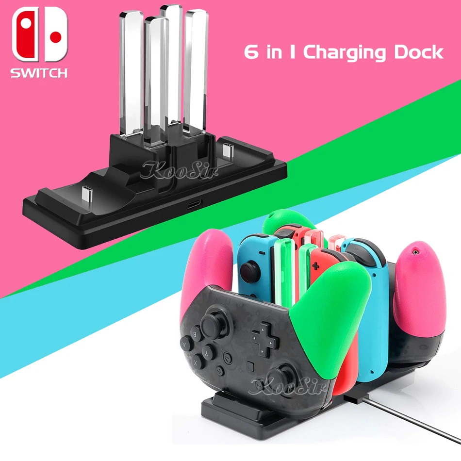 6 в 1, зарядное устройство с переключателем, 4 Joycon, 2 Pro, контроллер, зарядная док-станция, подставка для джойстика, для Nitendo NS