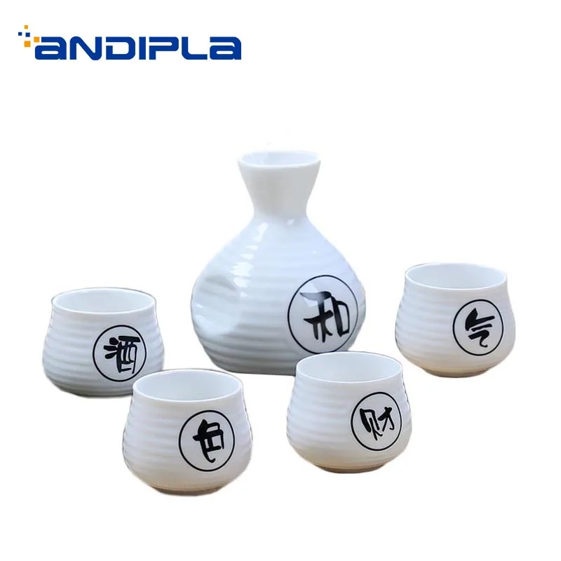 

Creative One Hip Flask with Four Sake Cups Set / Ceramic Drinkware Tea Ceremony Teacup Spirits Pot Coffee Milk Kettle Wine Ware
