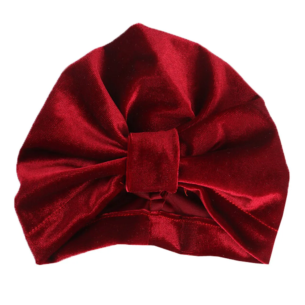Детская шапка-тюрбан с узлом из золотого вельвета однотонная Шапка-тюрбан для