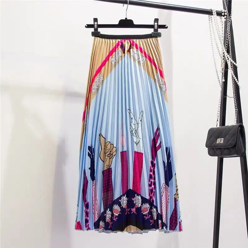 Женская плиссированная юбка до середины икры с мультяшным принтом | одежда