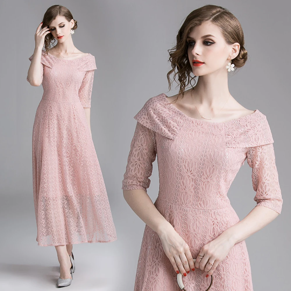 Кружевное платье Лето 2019 Мода темперамент воротник в рукавах тонкий большой