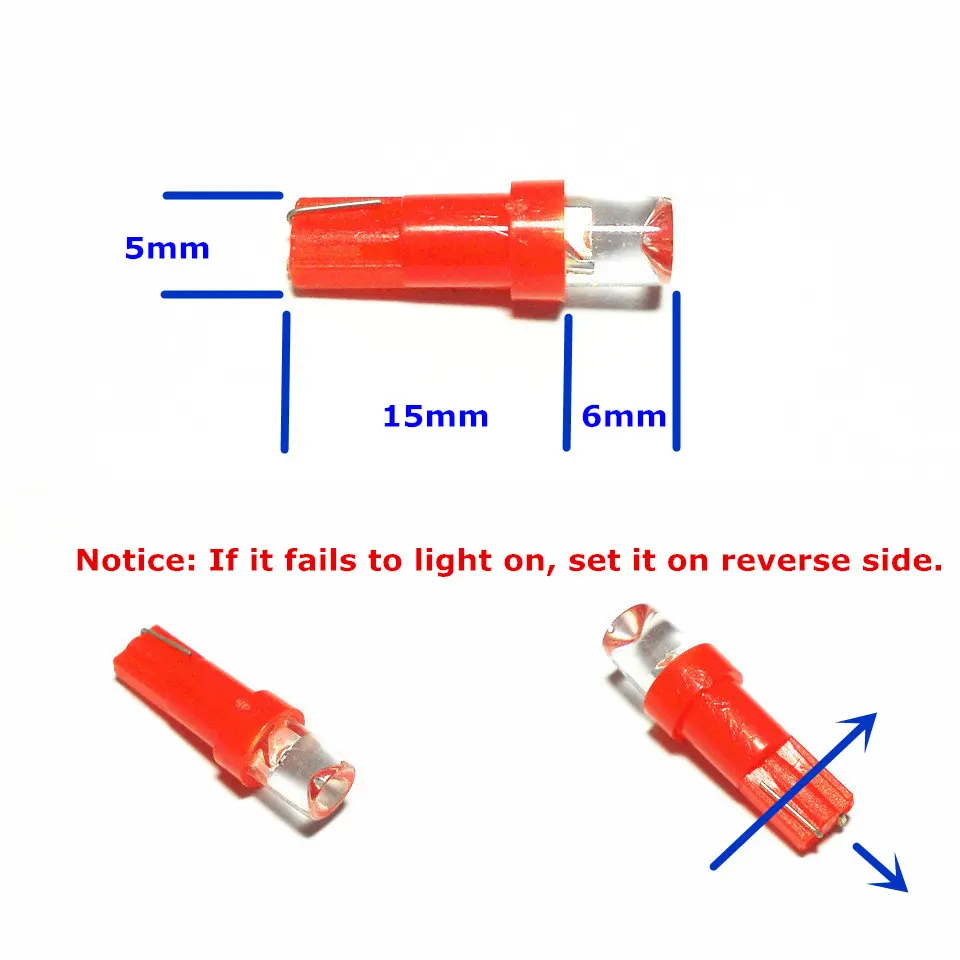 Светодиодсветодиодный лампа для автомобиля 24 В красный цвет T5(5 мм прожектор) W1.2W