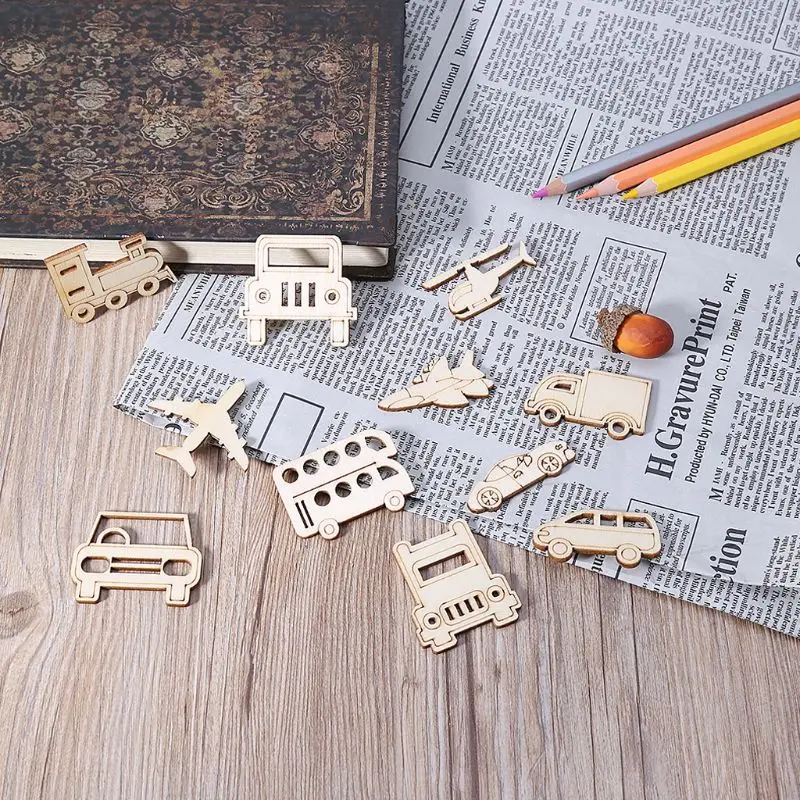 30 шт. лазерная резка деревянное украшение Деревянный транспорт грузовик