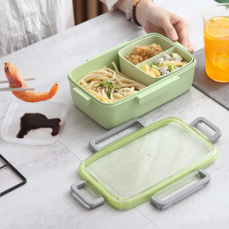 1000 мл бамбуковое волокно герметичные Microwaveable школьная коробка для обеда порционная коробка Bento для хранения еды контейнер для детей