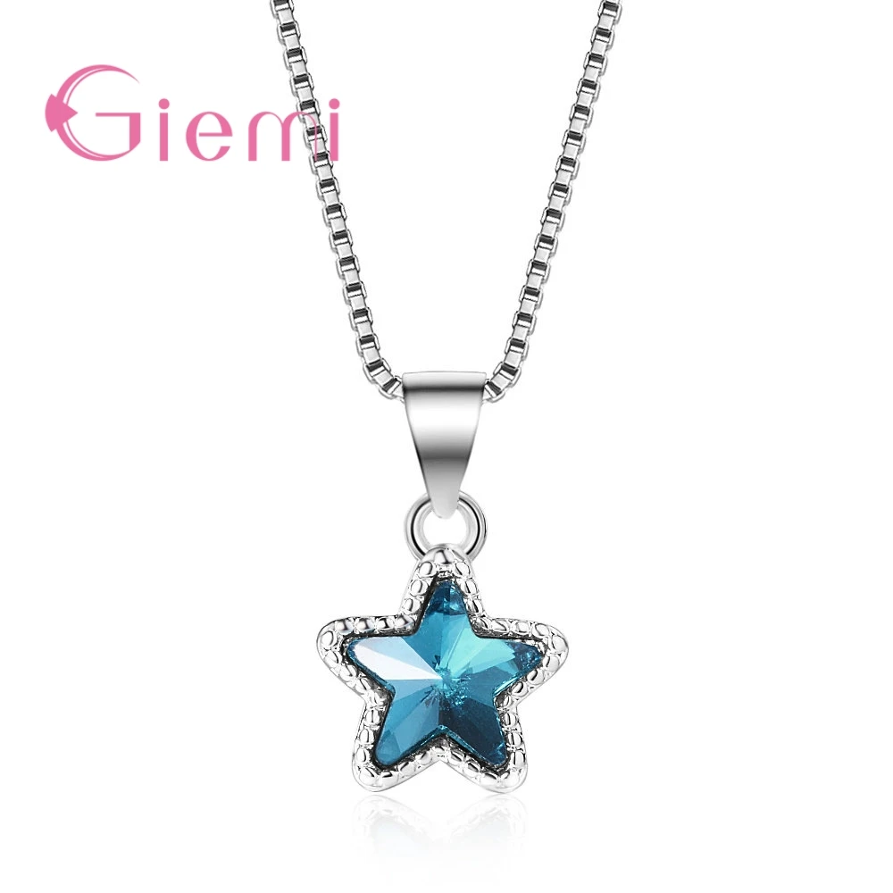 

Mysterious Fashionable Blue Star Shape Design Cubic Zirconia Real 925 Sterling Silver Necklace For Women Ladies Bijoux