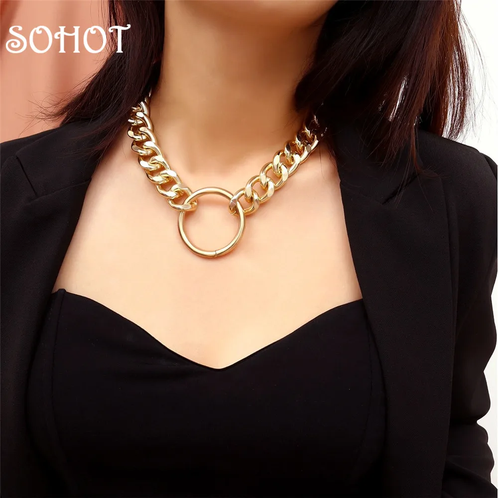 SOHOT Big Hyperbole Women Wide Chokers Necklaces Charming Gold Silver Color Party Jewelry Circle Lady Birthday Bjoux Gift | Украшения и