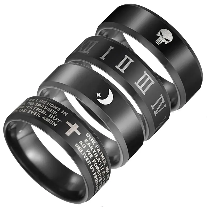 Мужское кольцо с черепом луной волком звездой Крестом|Кольца| |