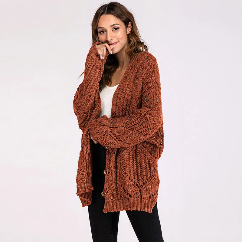HDY Haoduoyi 2018 Winter Women Sweater Pink Thin Mesh V neck Cardigans Loose Casual Knitted Tops Single Button Open stitch lady |