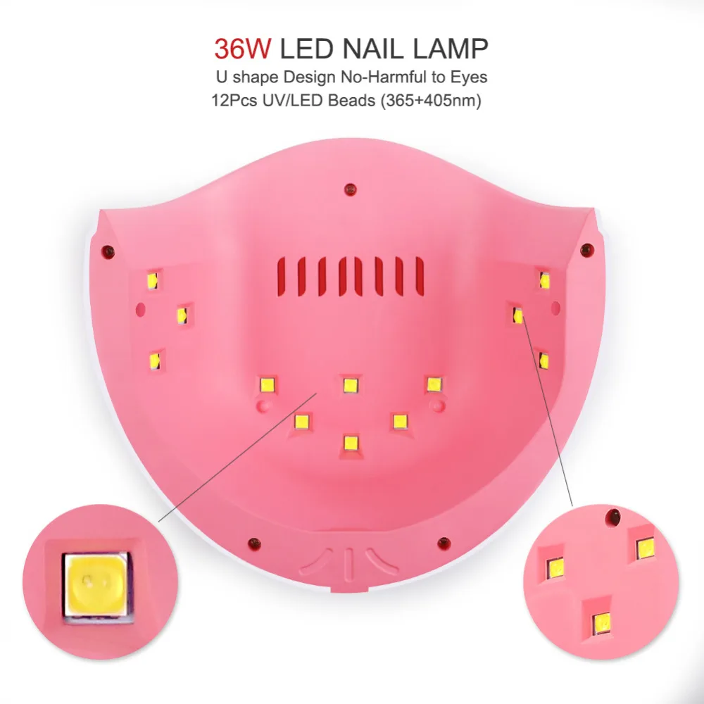 36W UV Led Lamp Nail Dryer For All Types Gel 12 Leds for Machine Curing 60s90/s/120s Timer USB Connector | Красота и здоровье
