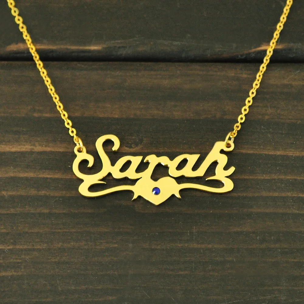 Custom Birthstone Name Pendant,Name Pendant,Birthstone Charm,Name Heart Necklace,Gift for Her