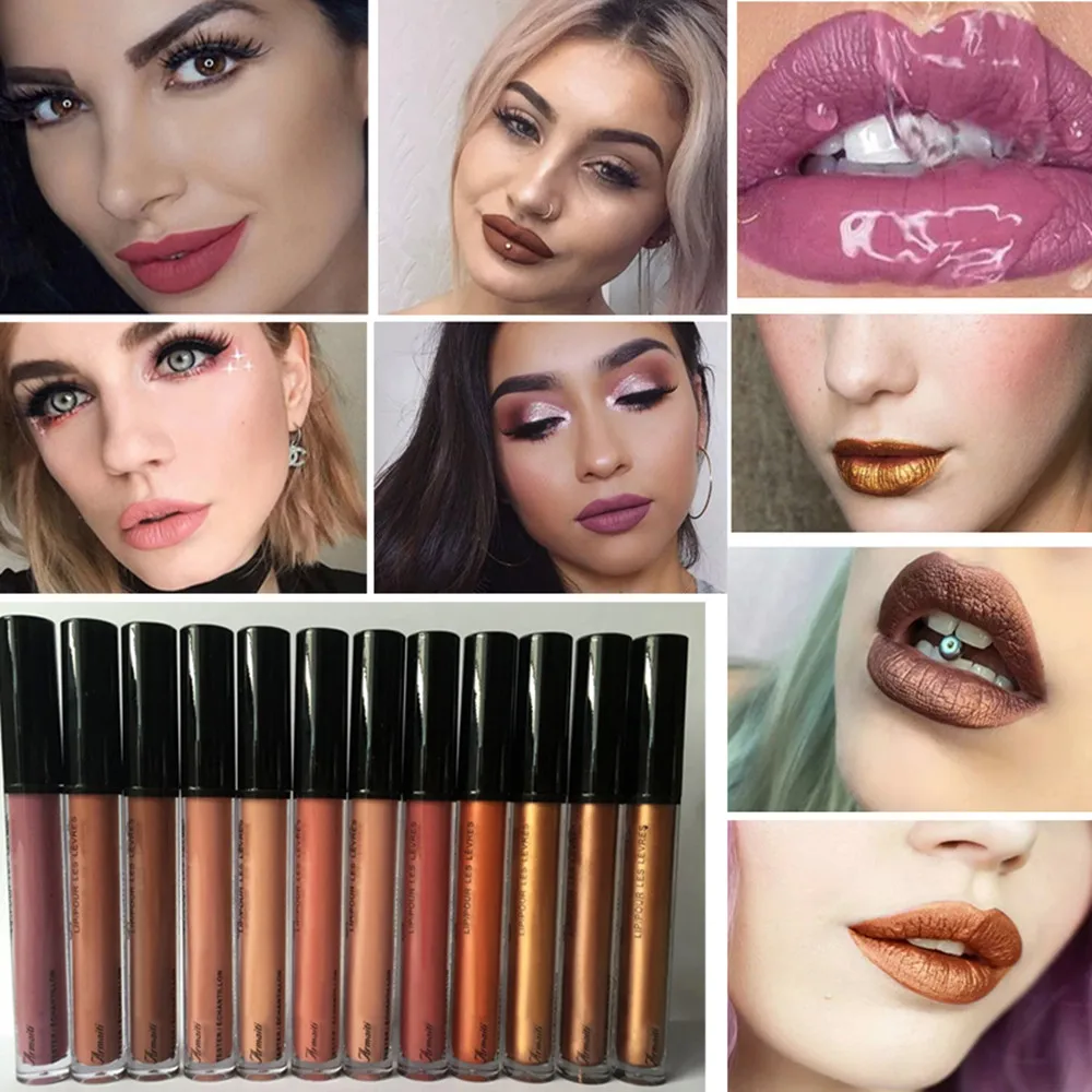 Профессиональный бренд матовый металлический блеск для губ жидкий
