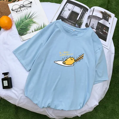 Новая футболка для женщин Kawaii Мультфильм Gudetama печати Топы Harajuku Лето короткий рукав Повседневная Свободная Корейская одежда Camiseta Mujer - Цвет: Синий