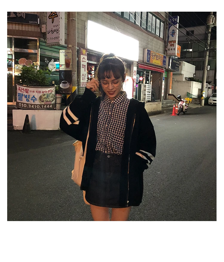 Woherb Harajuku Knitted Cardigan Women Korean Style Modis Striped Print Hooded Sweater Coat Girls Casual Runway Sweaters
