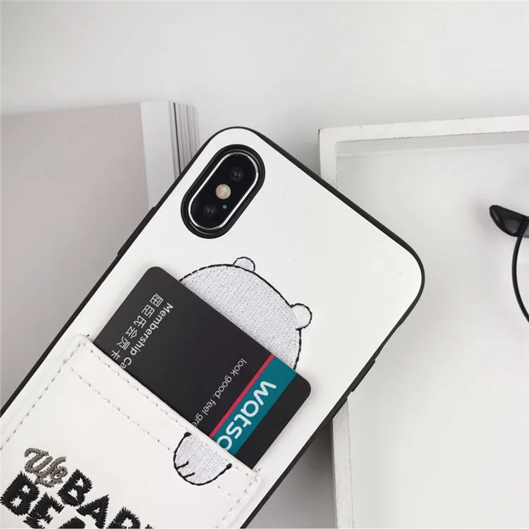 Милый мультфильм голые медведи карты карман чехол для телефона для iPhone 7 Чехол Вышивка кожаный чехол s для iPhone 6 6s 8 Plus X XS XR XSMAX