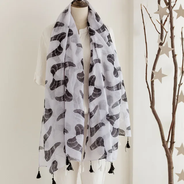 

2018 Fashion Newest Women Wings Pattern Tassel Cotton Scarf Shawls 10pcs/lot