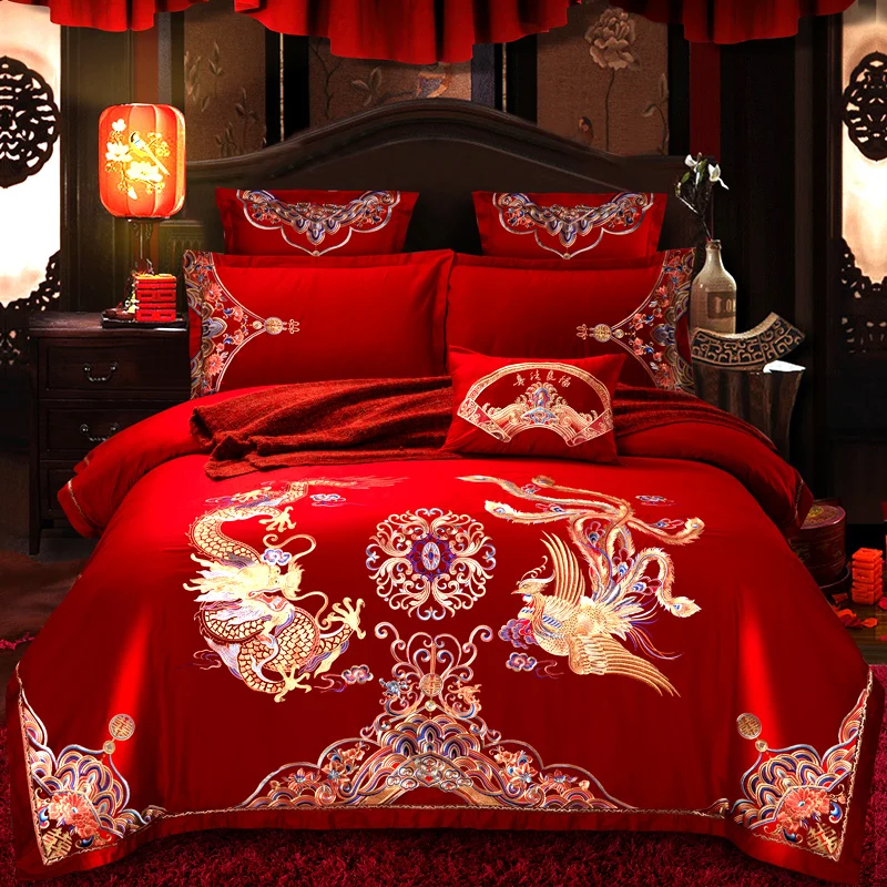 Новинка 100% хлопок роскошный красный классический свадебный комплект