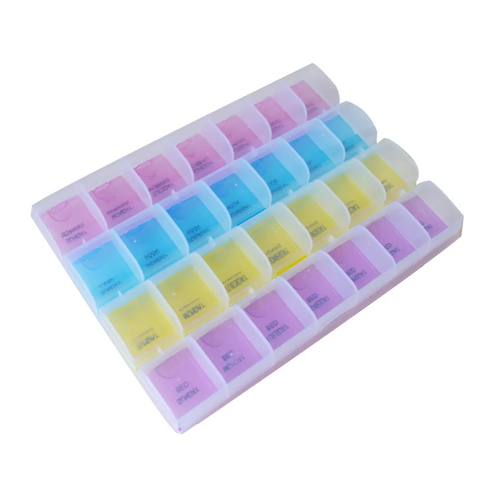 Простой чехол для хранения лекарств по 7 дням на неделю из ПВХ с 28 отделениями