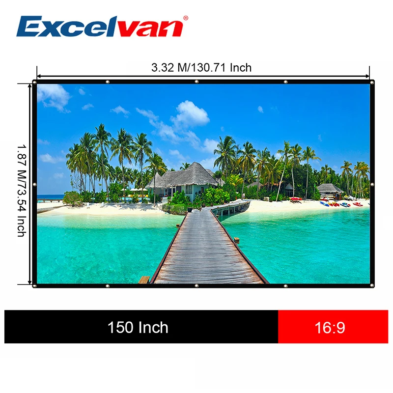 Excelvan 150 дюймов проецирования Экран Портативный дома Кино Шторы 3D HD видео Бимер