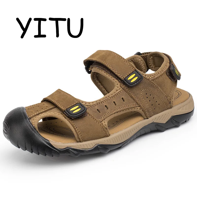 YITU 2018 New Men's Summer Beach Sandals Hiking Breathable Water Brand Genuine Leather Outdoor Man Sport Shoes Plus Size | Спорт и